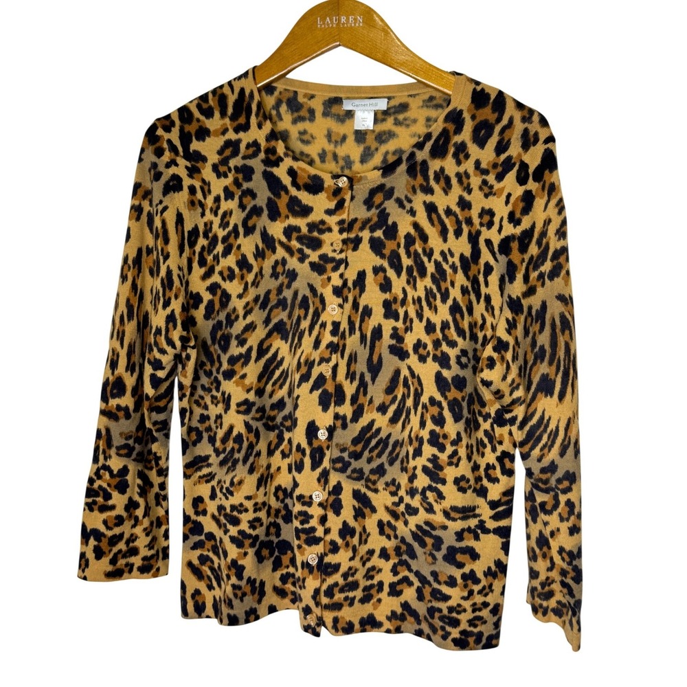 Garnet Hill Wool Animal Print Cardigan XL